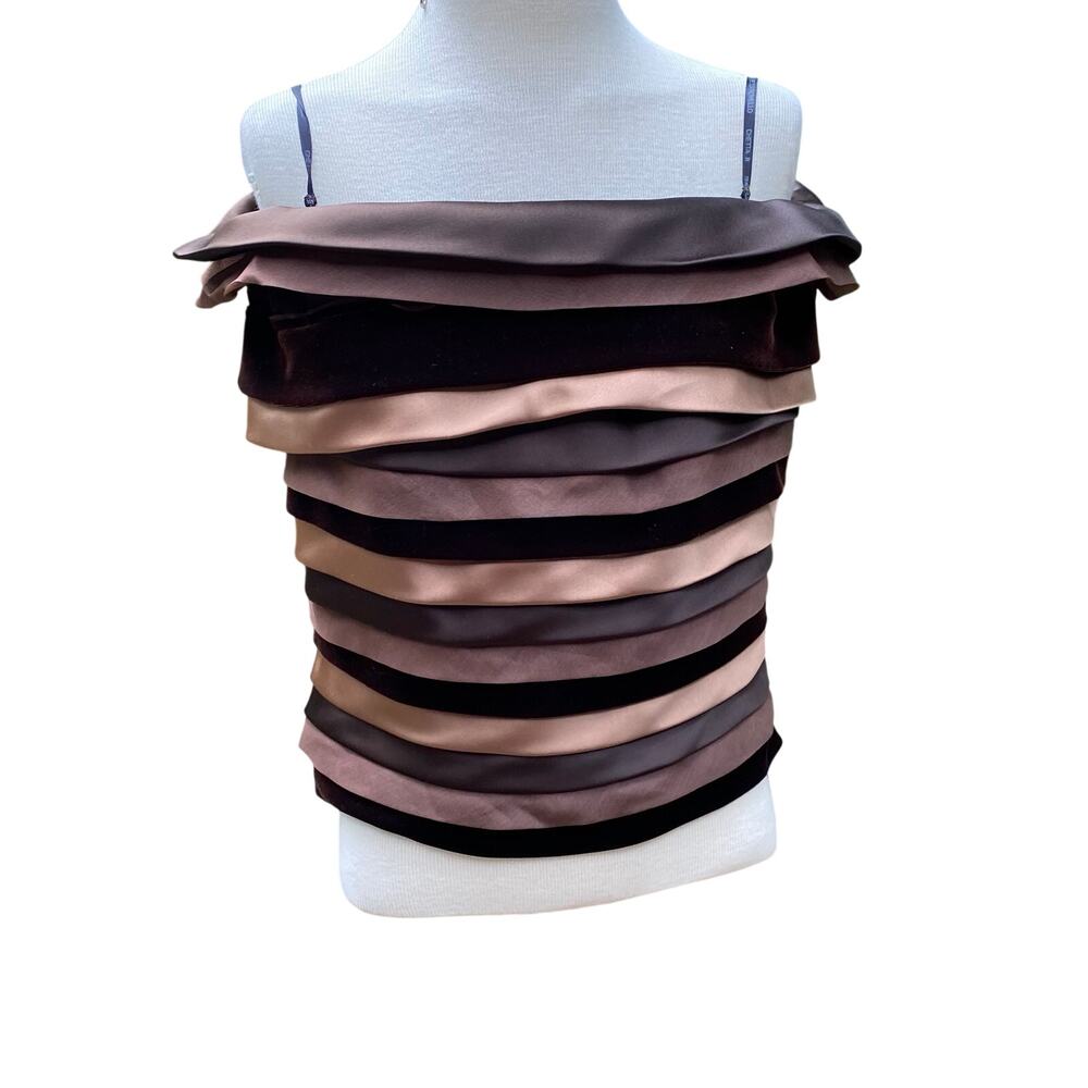 Chetta B Sherrie Bloom Peter Noviello Off The Shoulder Tiered Brown Top Size 10